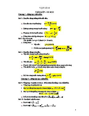 Công thức Vật lí lớp 10 phần cơ học